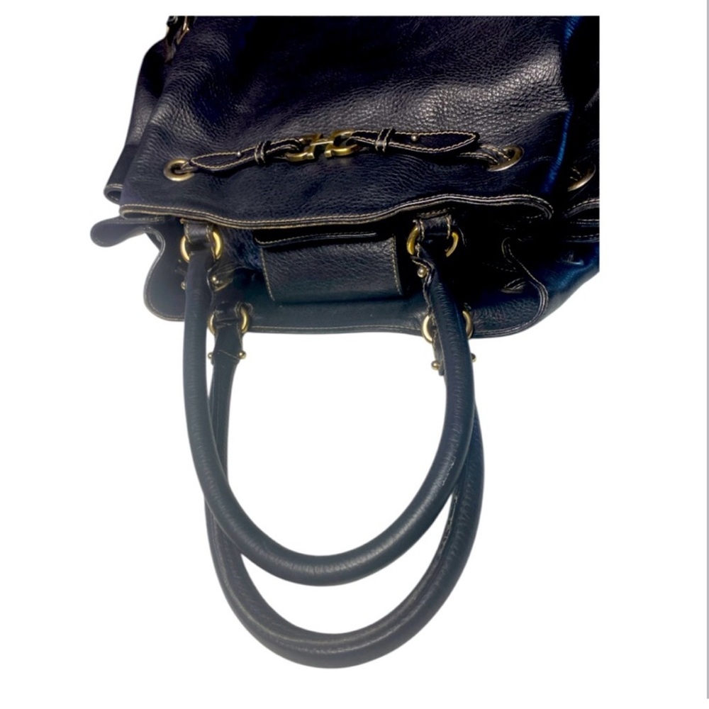 Salvatore Ferragamo Black Pebbled Leather Shoulder Bag with Gold Hardware - Picture 4 of 14